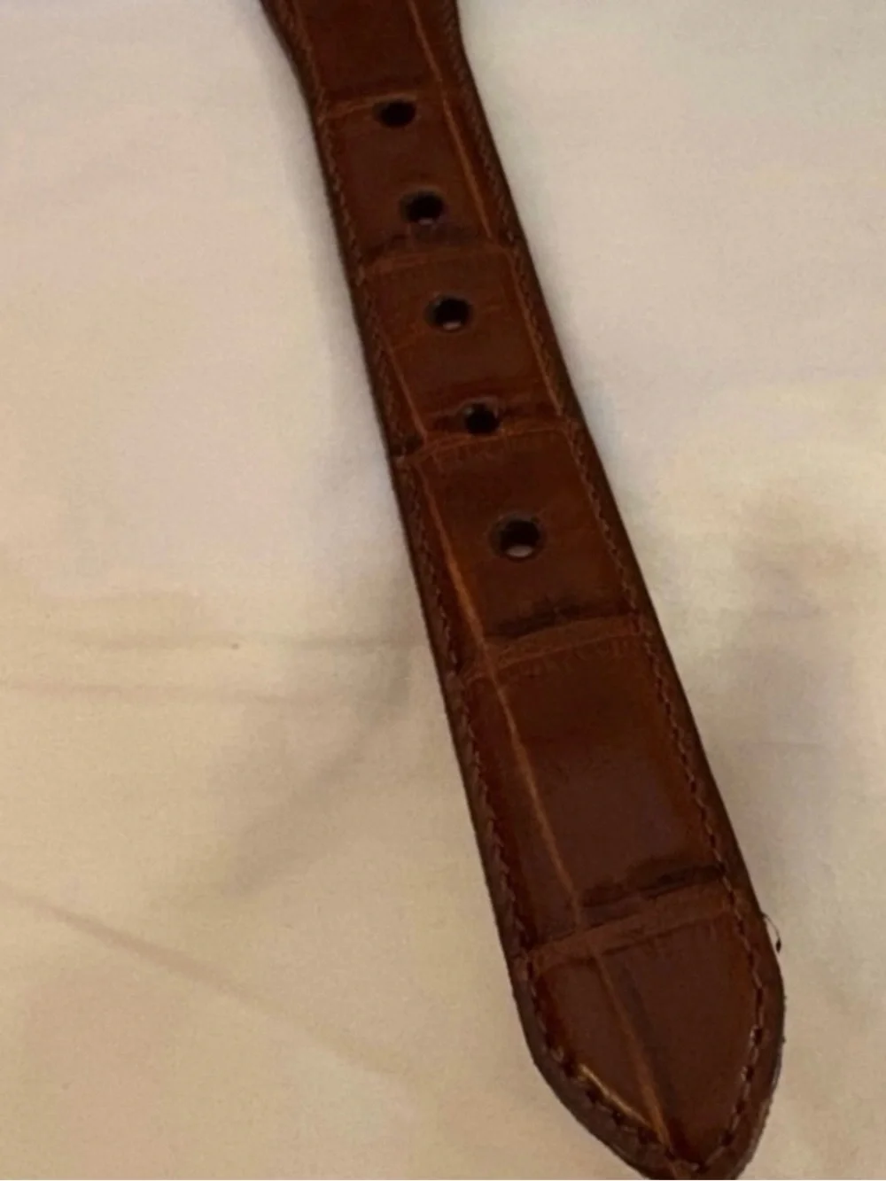 Brighton Men's Buckle Belt in beige with brown Croc Trim Brass  (New)